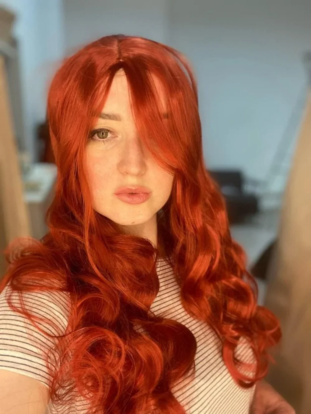New Copper Red Spiral Curly Cosplay Wig - Heat Resistant Big Wave Hair for Women